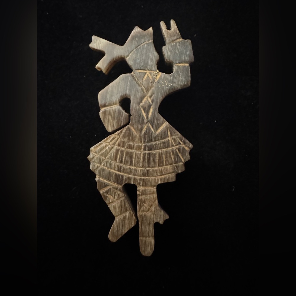Carved Wooden Scottish Highlander Dancing Figure Brooch
